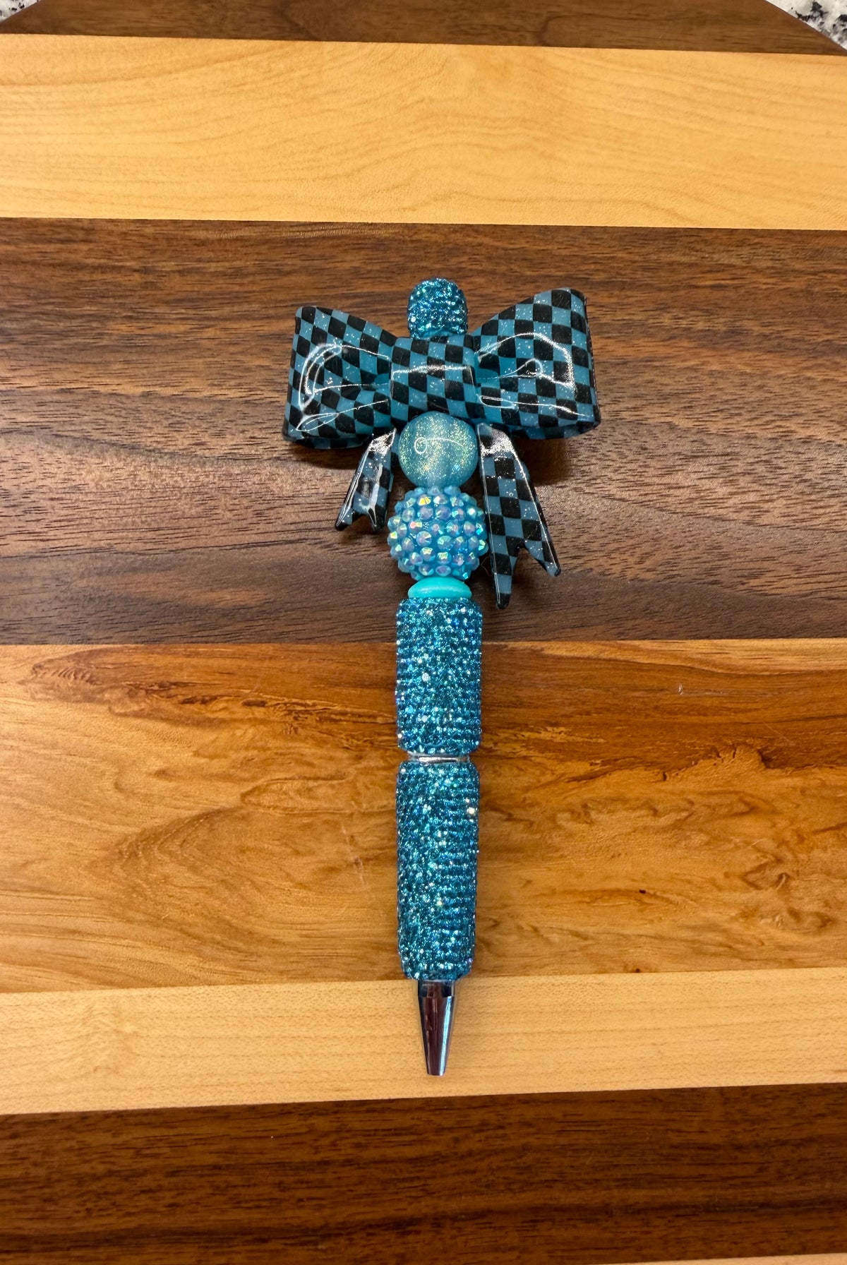 RTS Blue Check Rhinestone Pen