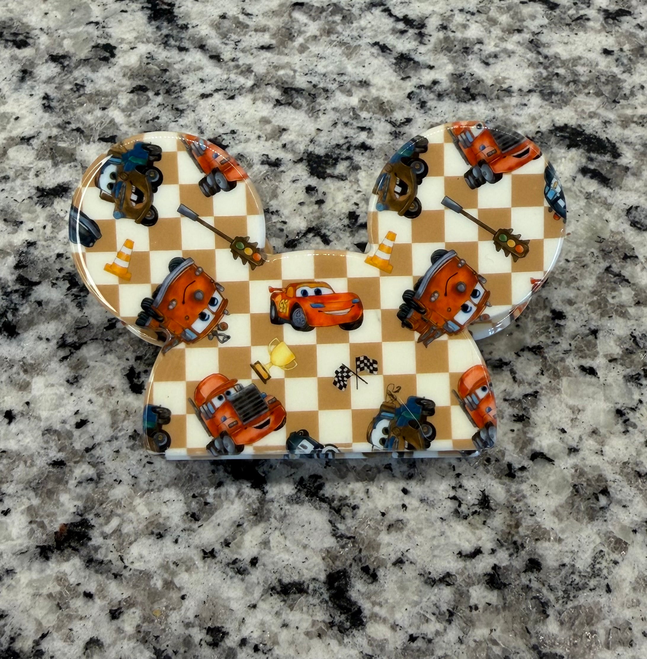 Checker Cars Mouse Ears Claw Clip