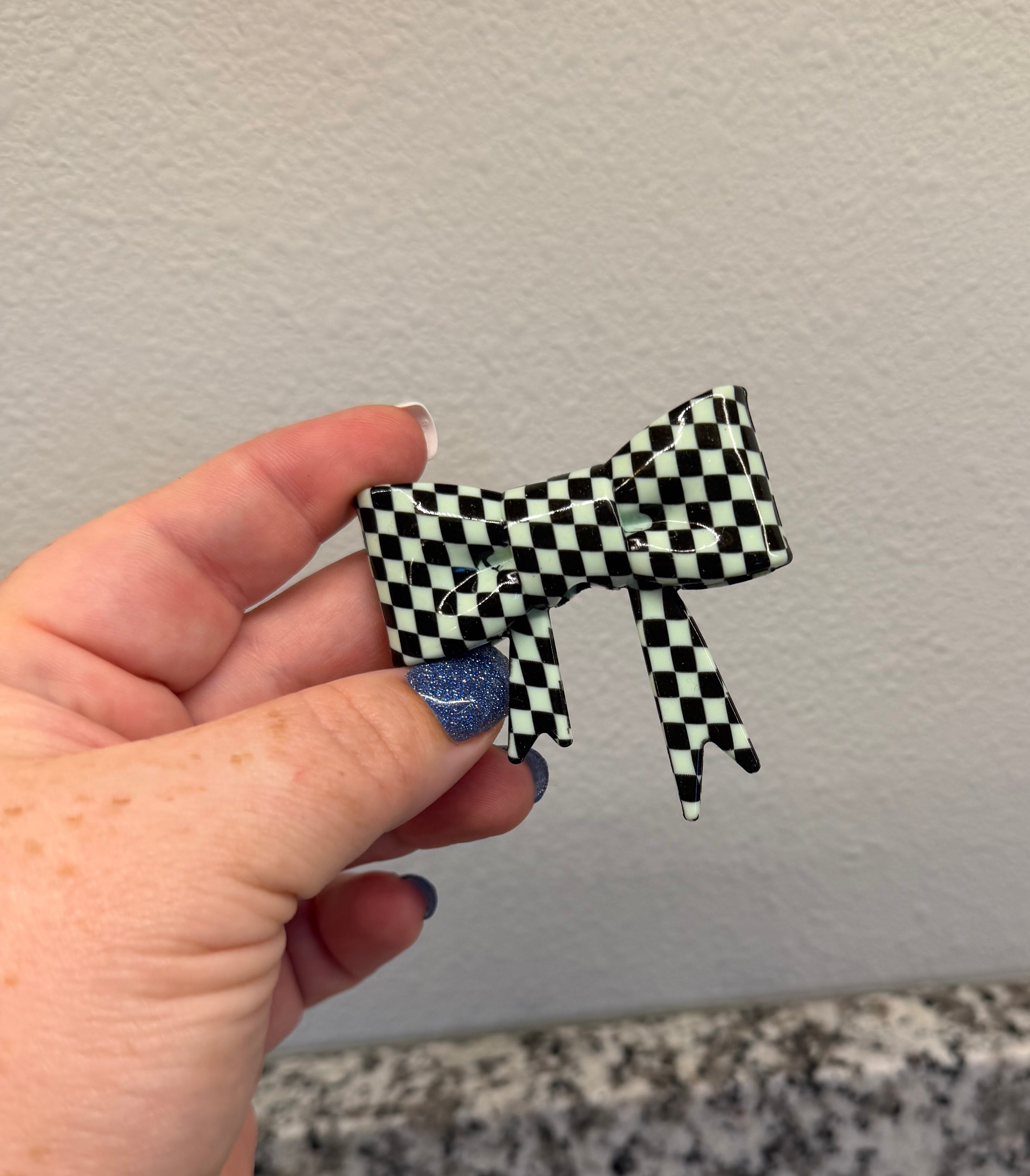 Large Bow Focal - Mint Checkered