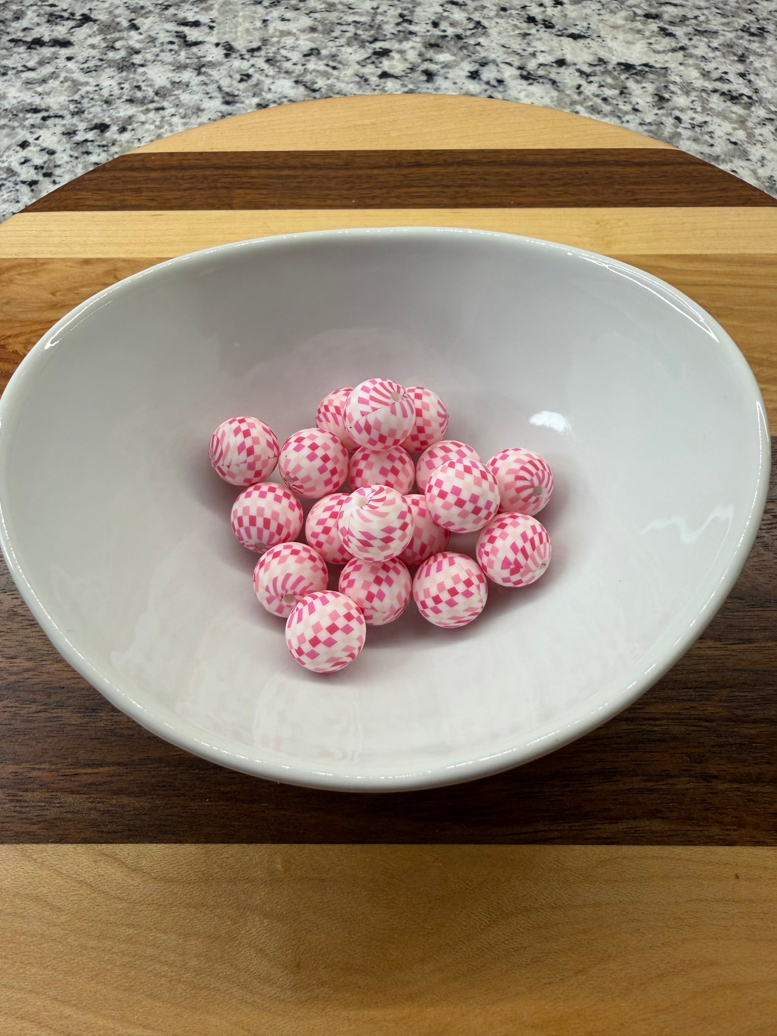 Ombré Pink Checker  - 15mm Silicone Pattern Bead