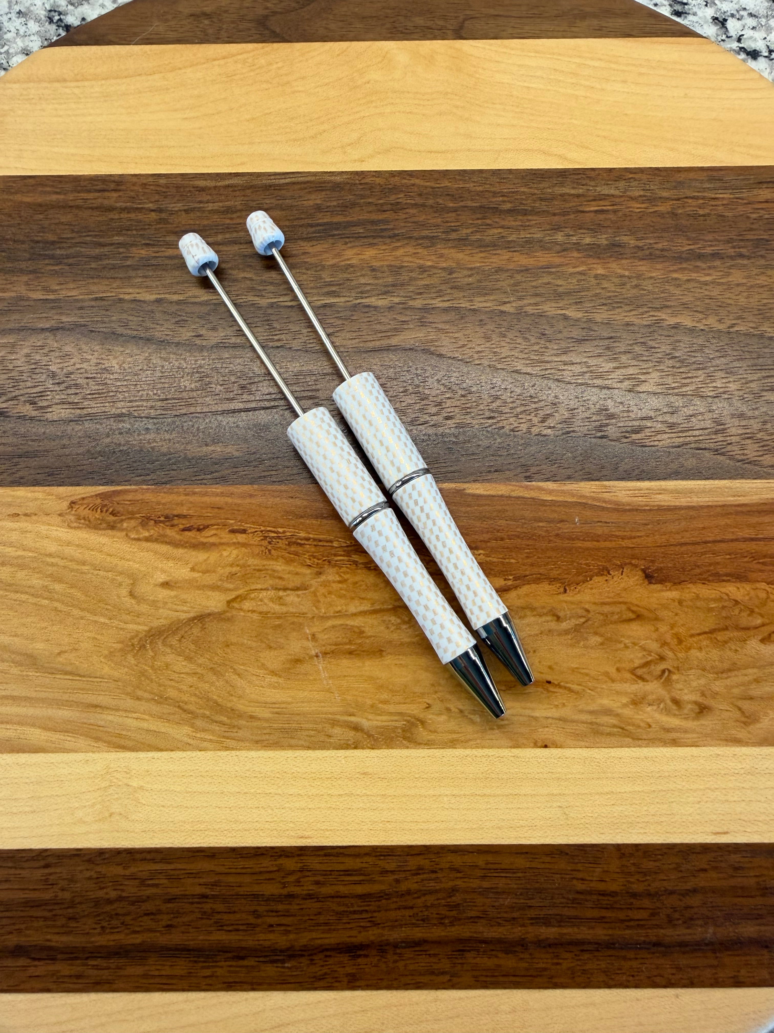 Beadable Pen - White Gold Check Print