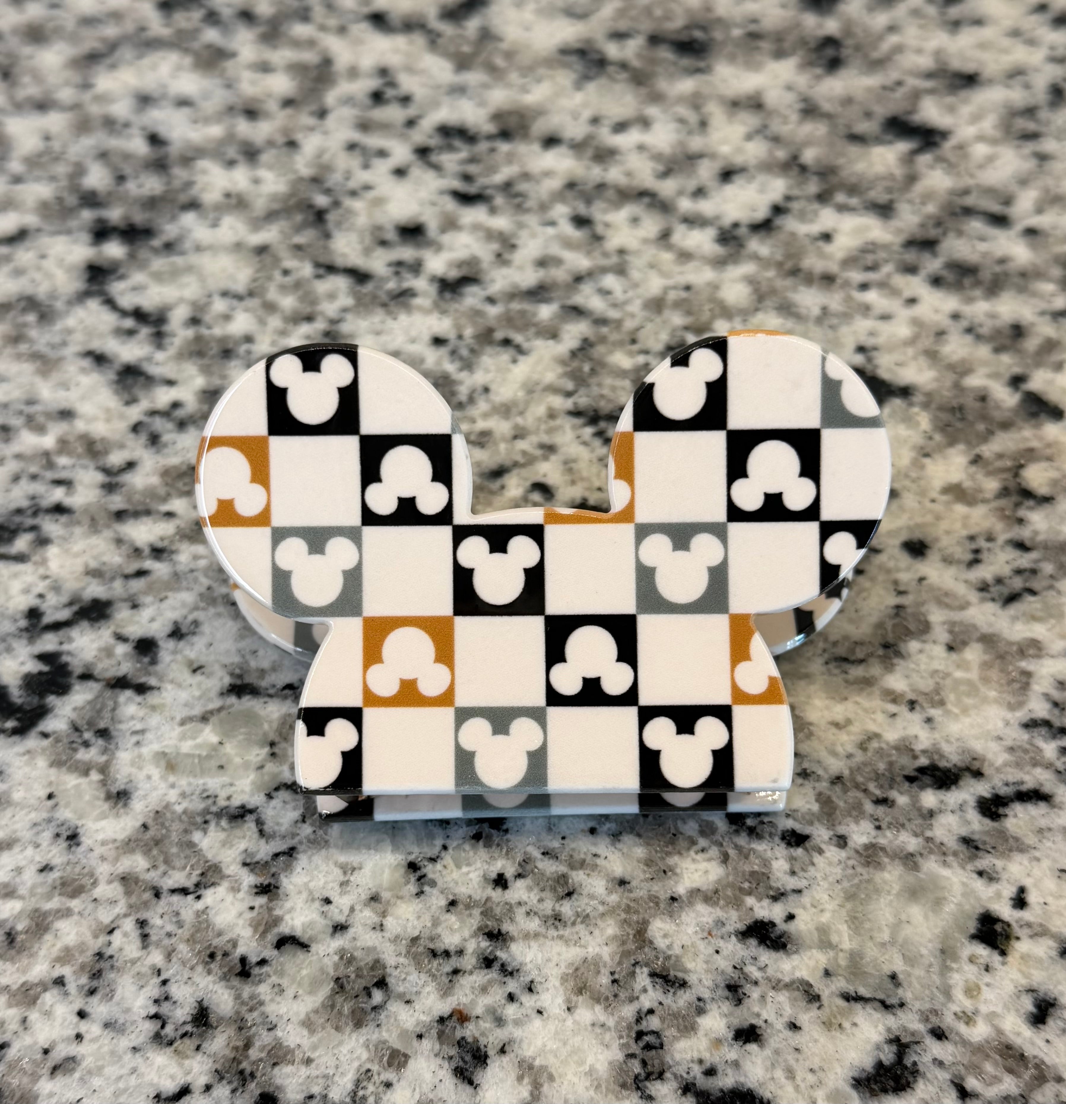 Checker Mouse Head Ears Claw Clip