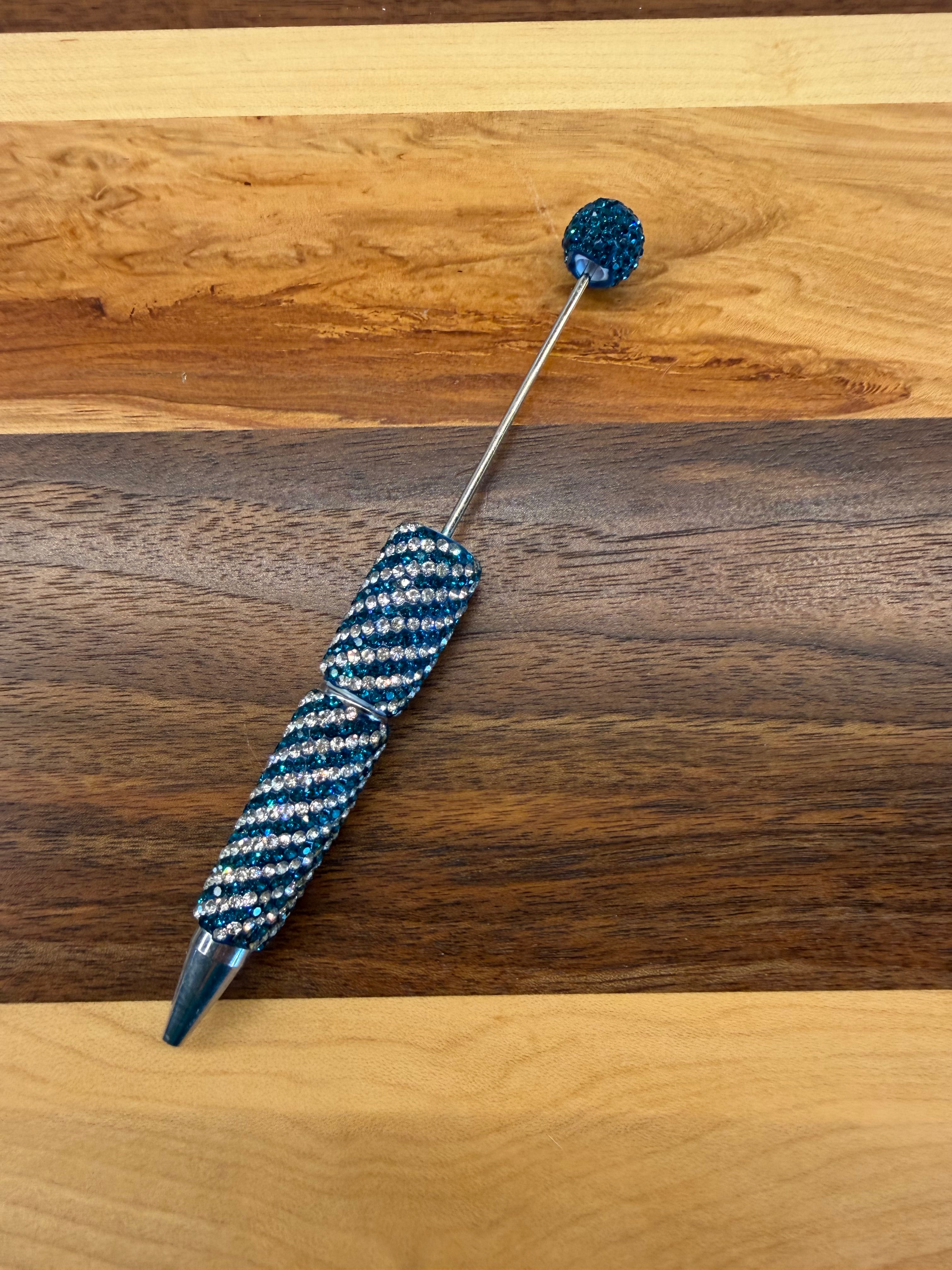 Beadable Rhinestone Pen - Island Blue striped
